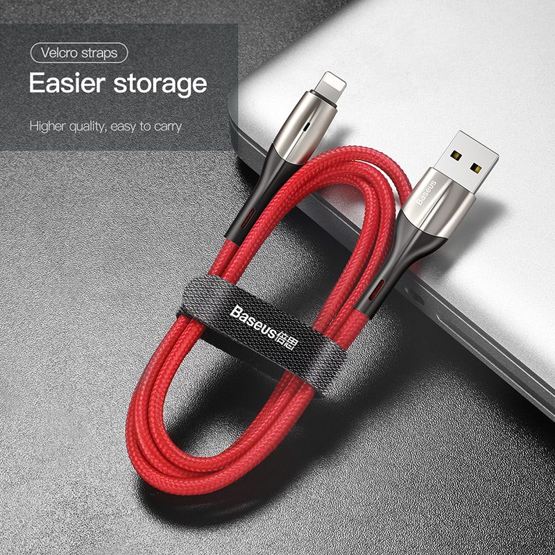 Кабель Baseus Horizontal USB - Lightning, оплетка, 2.4A, цвет- красный, длина- 0,5м